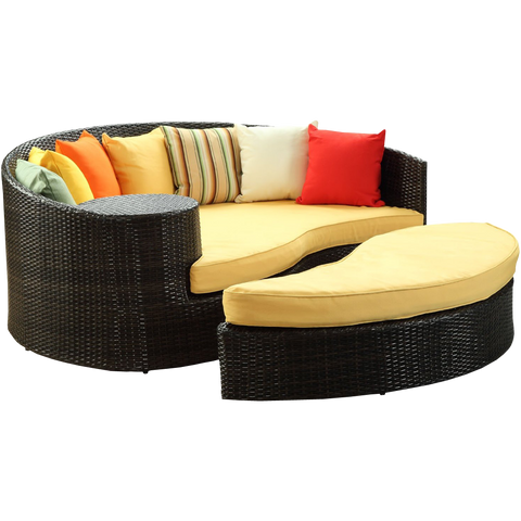 LexMod Quest Circular Outdoor Wicker Rattan Patio Daybed