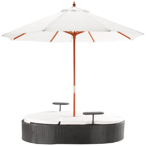 Marbella Espresso Outdoor Patio Double Chaise Lounge Bed with Umbrella