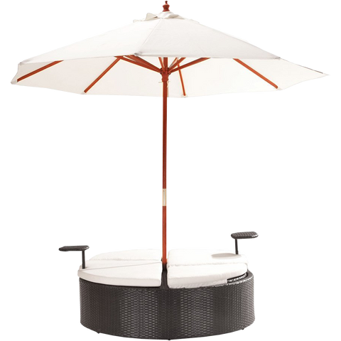 Marbella Espresso Outdoor Patio Double Chaise Lounge Bed with Umbrella