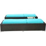 Outsunny 3-Piece Rattan Wicker Patio Chaise Lounge Chair Set with Table