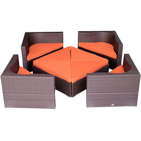 Outsunny 8-Piece Deluxe Outdoor Patio PE Rattan Wicker Sofa Sectional Furniture Set