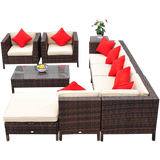 Outsunny 9-Piece Outdoor PE Rattan Wicker Sectional Patio Sofa Chair Set
